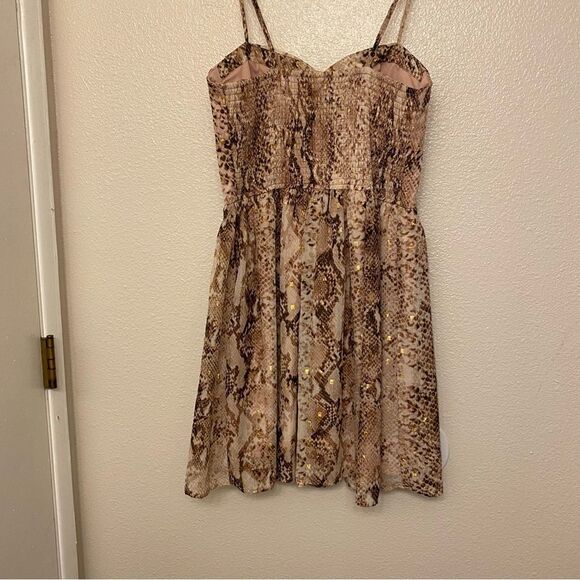 Xhilaration Snake Skin Print gold spaghetti strap padded corset smocked Dress M - Picture 13 of 13